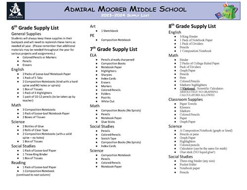 AMMS Supply List